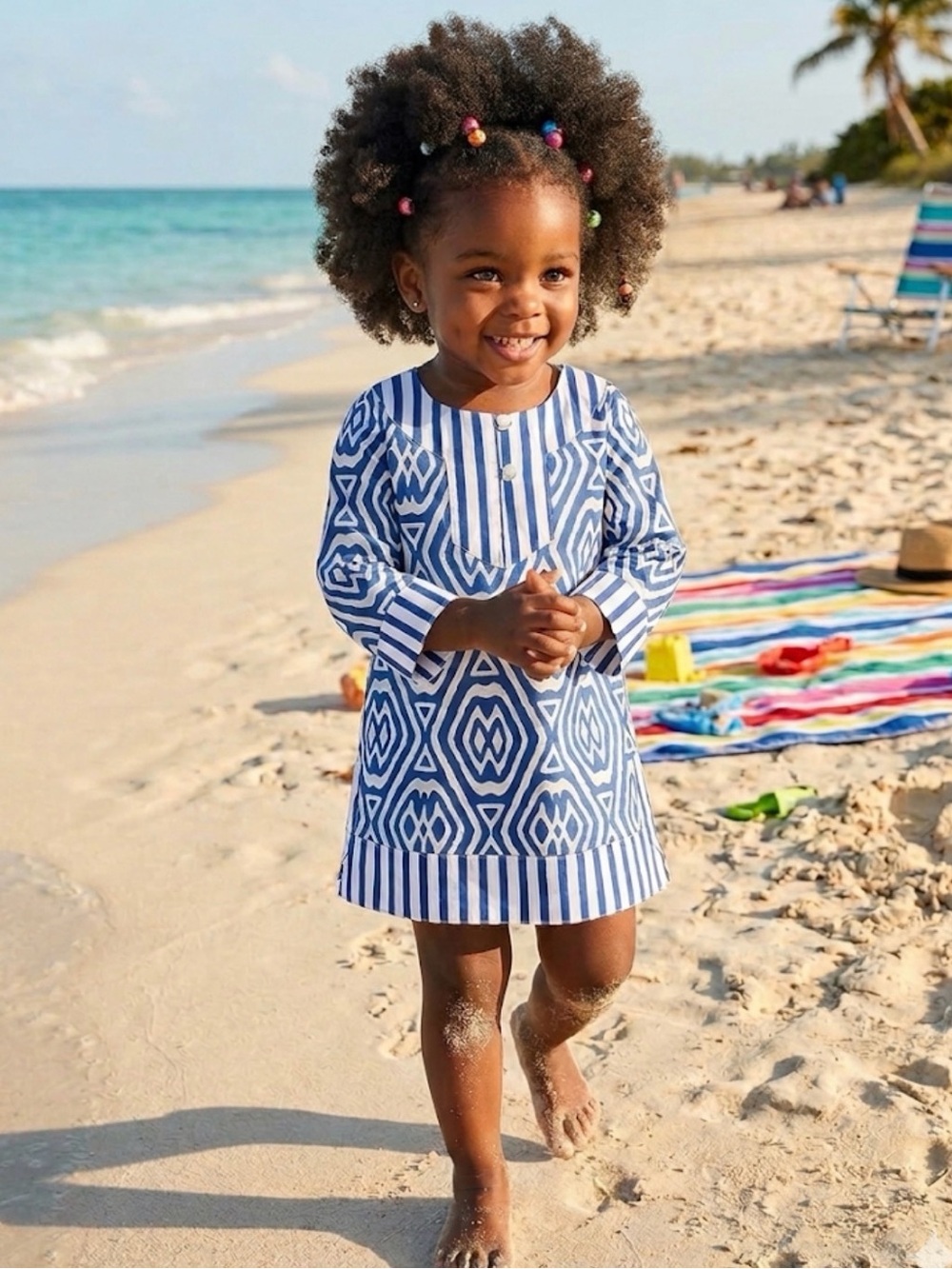 Kelly's Kids Blue and White Geometric Beach Dress